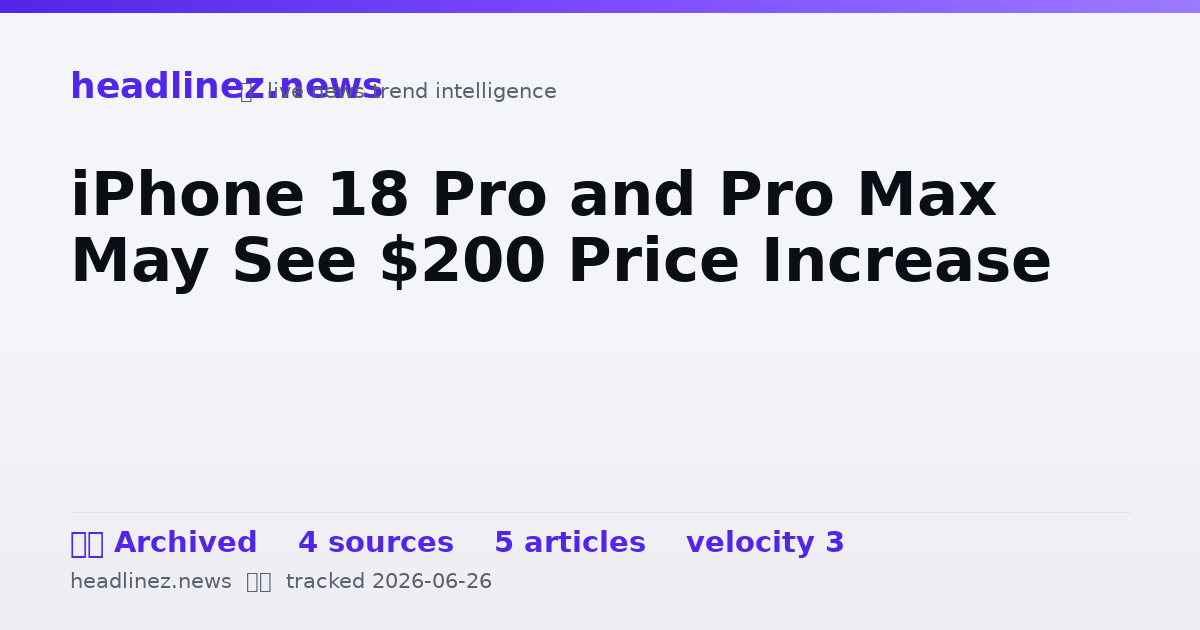 Visual summary for iPhone 18 Pro and Pro Max May See $200 Price Increase