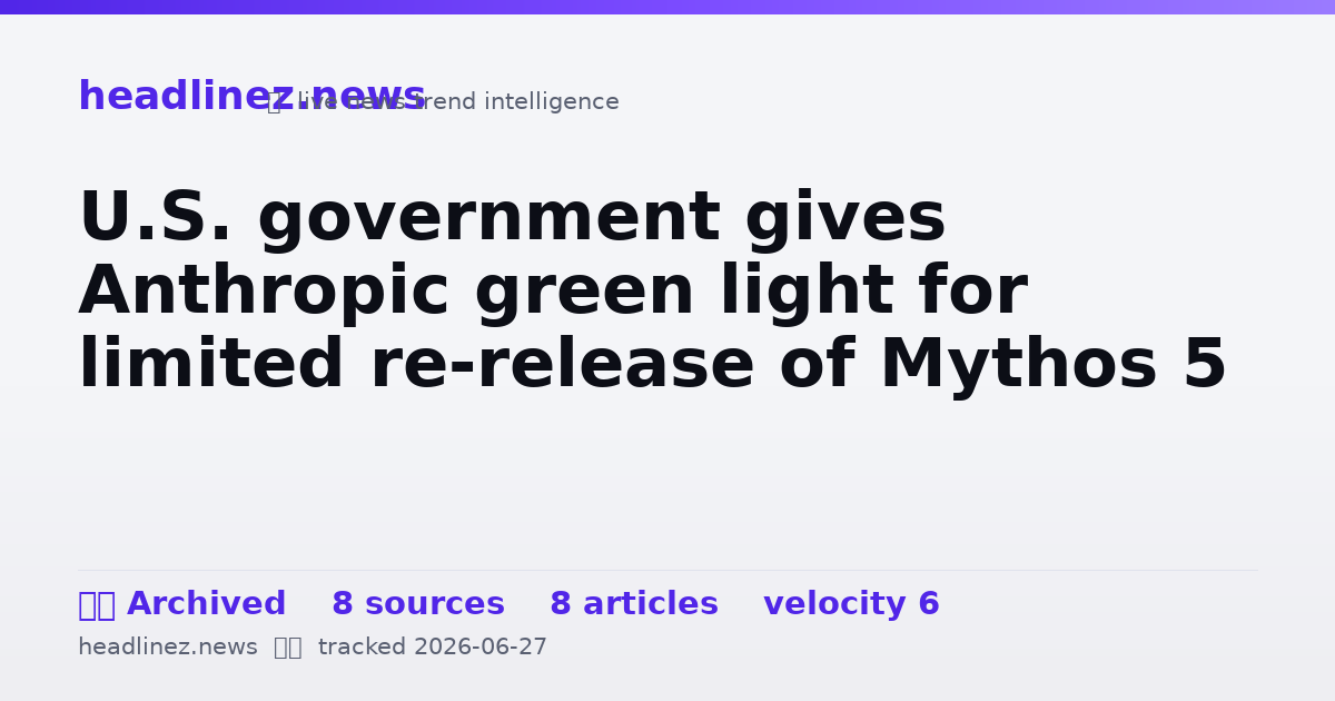 Visual summary for U.S. government gives Anthropic green light for limited re-release of Mythos 5