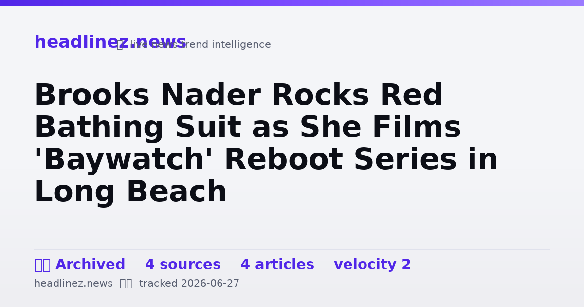 Visual summary for Brooks Nader Rocks Red Bathing Suit as She Films 'Baywatch' Reboot Series in Long Beach