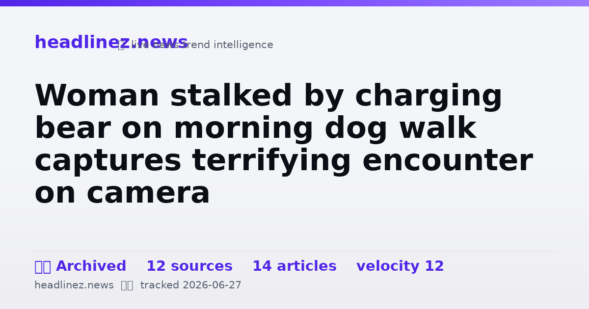 Visual summary for Woman stalked by charging bear on morning dog walk captures terrifying encounter on camera