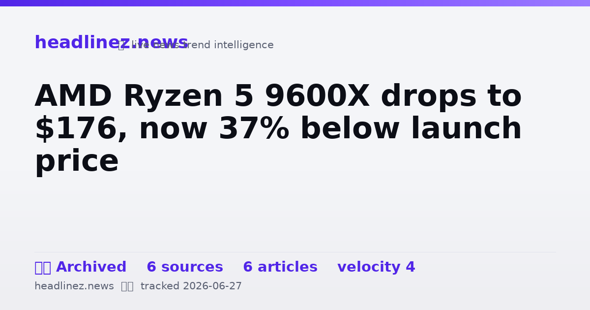 Visual summary for AMD Ryzen 5 9600X drops to $176, now 37% below launch price
