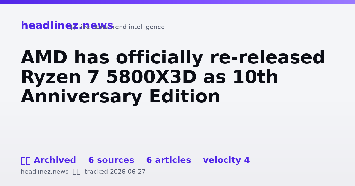 Visual summary for AMD has officially re-released Ryzen 7 5800X3D as 10th Anniversary Edition