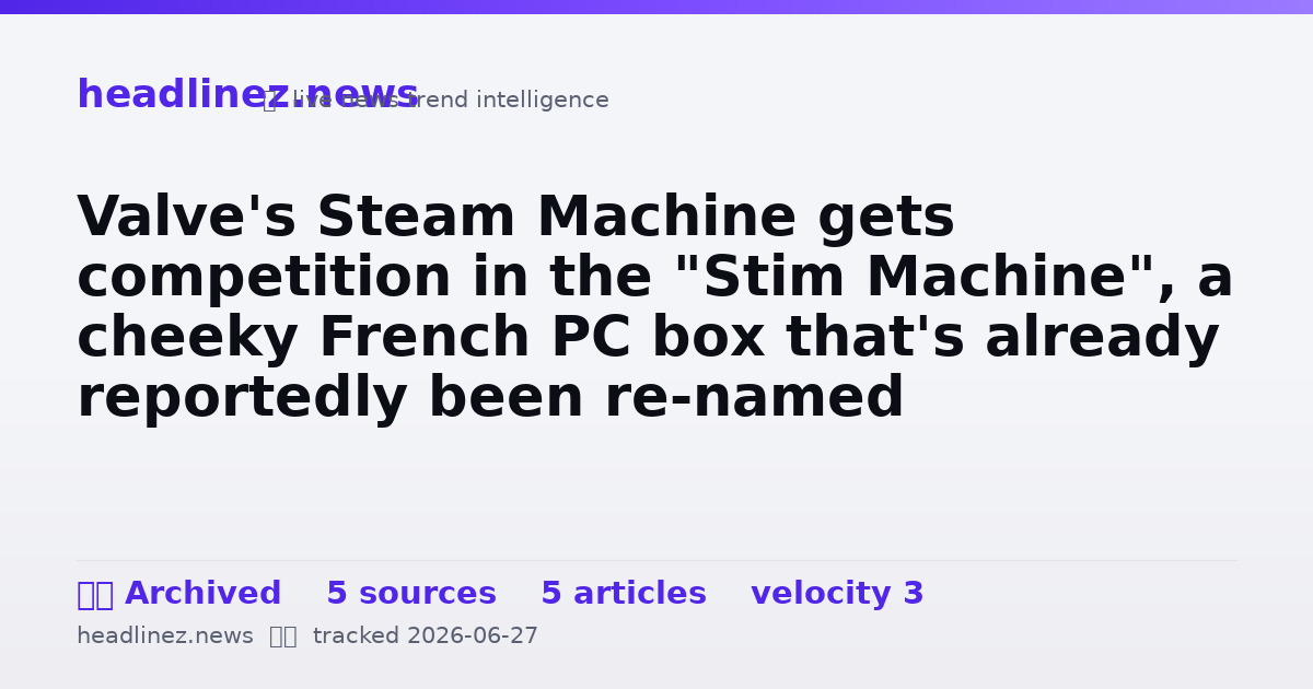 Visual summary for Valve's Steam Machine gets competition in the "Stim Machine", a cheeky French PC box that's already reportedly been re-named