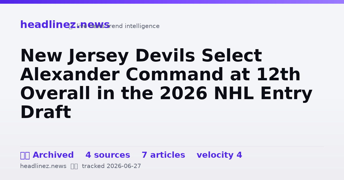Visual summary for New Jersey Devils Select Alexander Command at 12th Overall in the 2026 NHL Entry Draft
