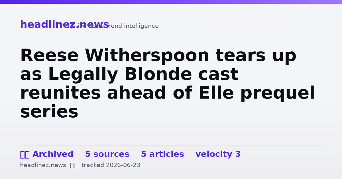 Visual summary for Reese Witherspoon tears up as Legally Blonde cast reunites ahead of Elle prequel series