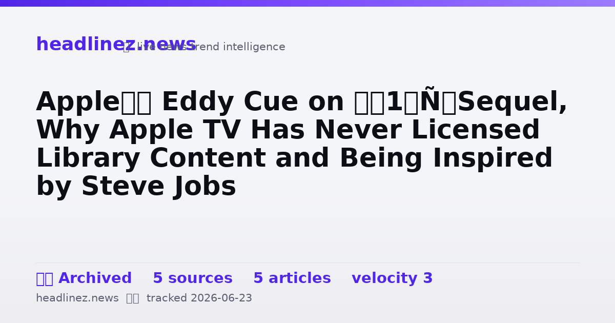 Visual summary for Apple’s Eddy Cue on ‘F1’ Sequel, Why Apple TV Has Never Licensed Library Content and Being Inspired by Steve Jobs