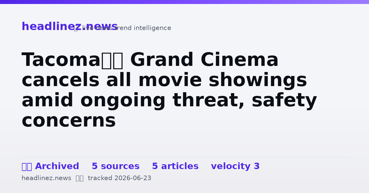 Visual summary for Tacoma’s Grand Cinema cancels all movie showings amid ongoing threat, safety concerns