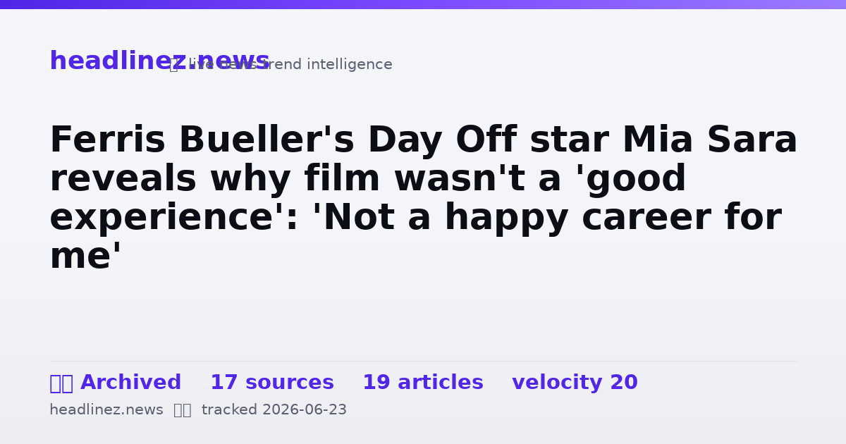 Visual summary for Ferris Bueller's Day Off star Mia Sara reveals why film wasn't a 'good experience': 'Not a happy career for me'