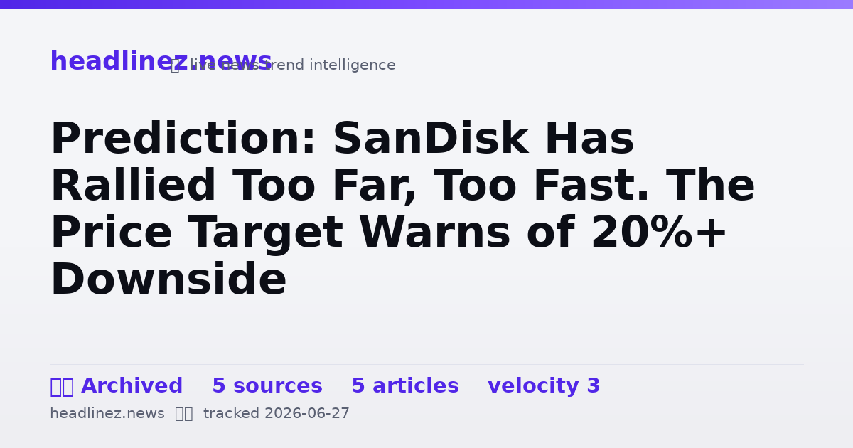 Visual summary for Prediction: SanDisk Has Rallied Too Far, Too Fast. The Price Target Warns of 20%+ Downside