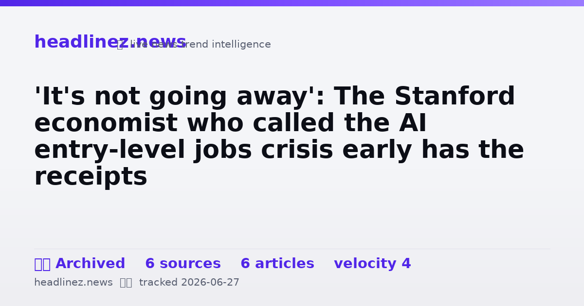 Visual summary for 'It's not going away': The Stanford economist who called the AI entry-level jobs crisis early has the receipts