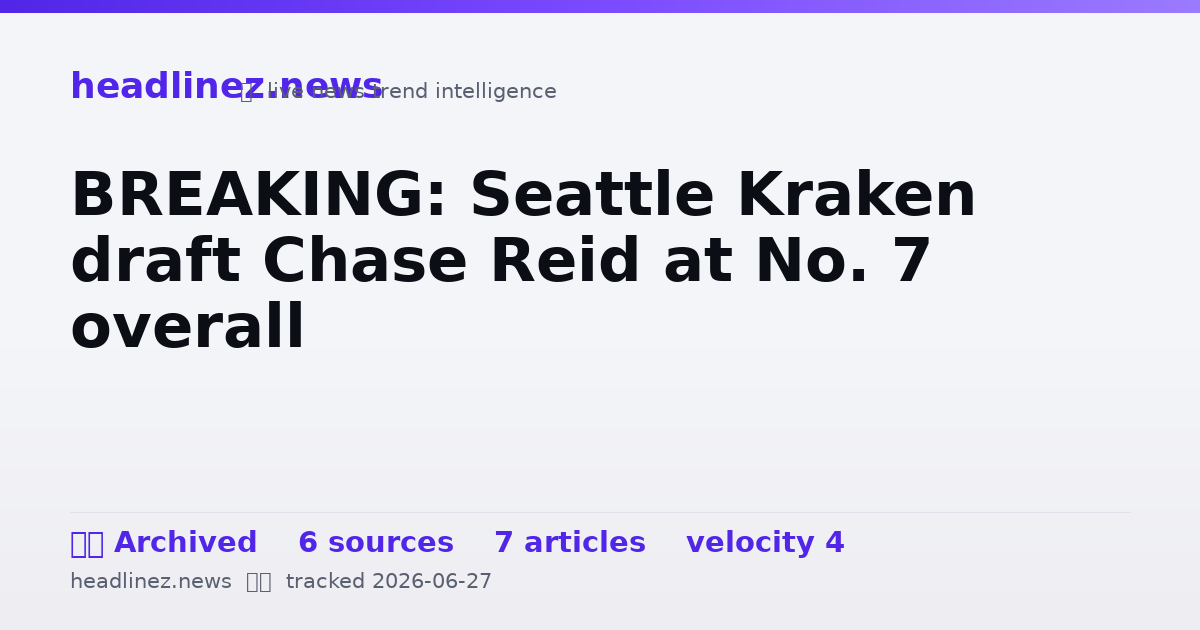 Visual summary for BREAKING: Seattle Kraken draft Chase Reid at No. 7 overall