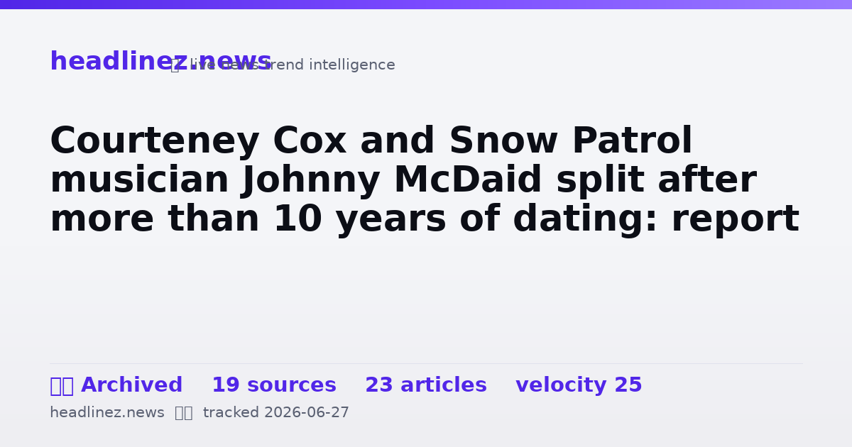 Visual summary for Courteney Cox and Snow Patrol musician Johnny McDaid split after more than 10 years of dating: report