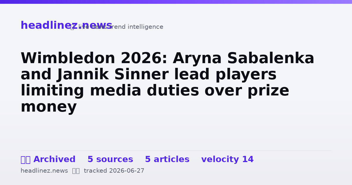 Visual summary for Wimbledon 2026: Aryna Sabalenka and Jannik Sinner lead players limiting media duties over prize money