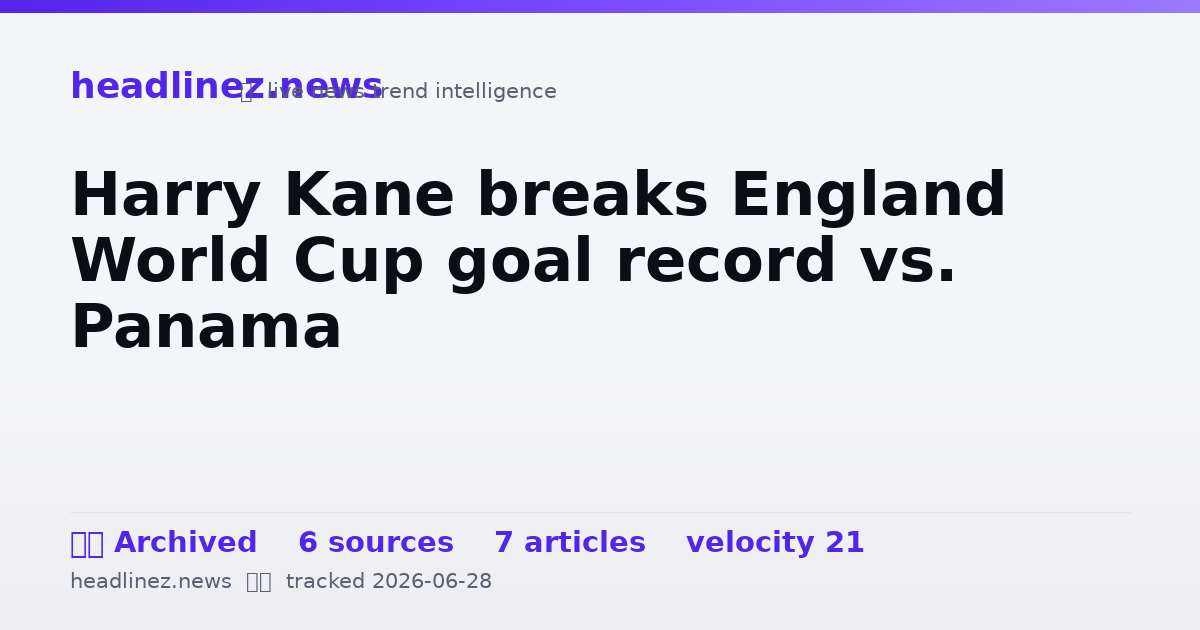 Visual summary for Harry Kane breaks England World Cup goal record vs. Panama