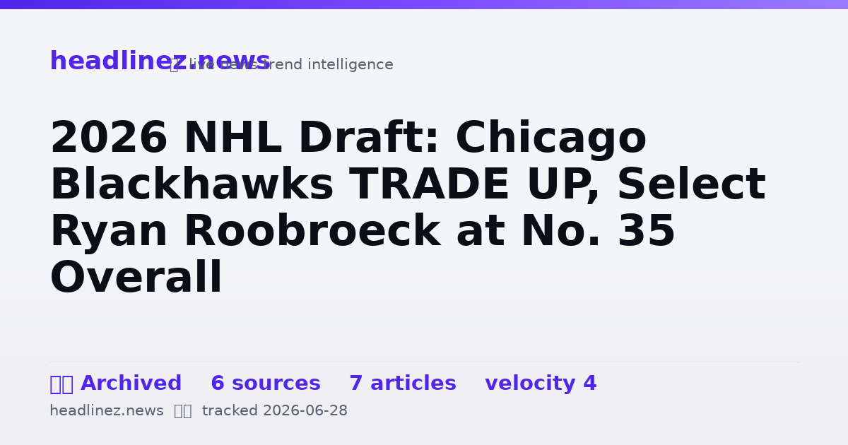 Visual summary for 2026 NHL Draft: Chicago Blackhawks TRADE UP, Select Ryan Roobroeck at No. 35 Overall