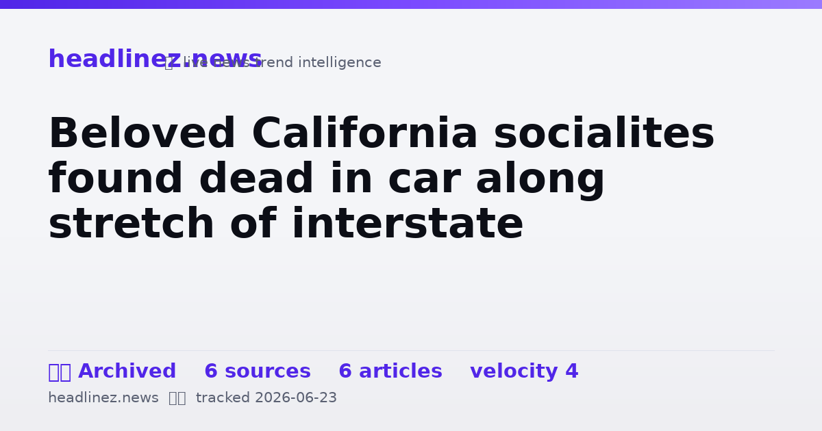 Visual summary for Beloved California socialites found dead in car along stretch of interstate
