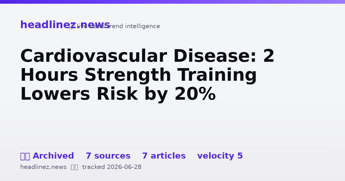 Visual summary for Cardiovascular Disease: 2 Hours Strength Training Lowers Risk by 20%
