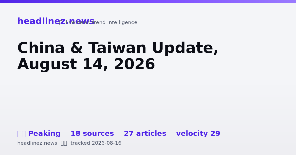Visual summary for China & Taiwan Update, August 14, 2026