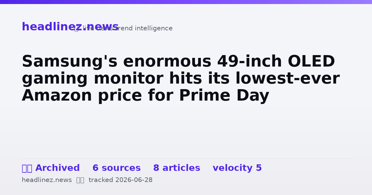 Visual summary for Samsung's enormous 49-inch OLED gaming monitor hits its lowest-ever Amazon price for Prime Day