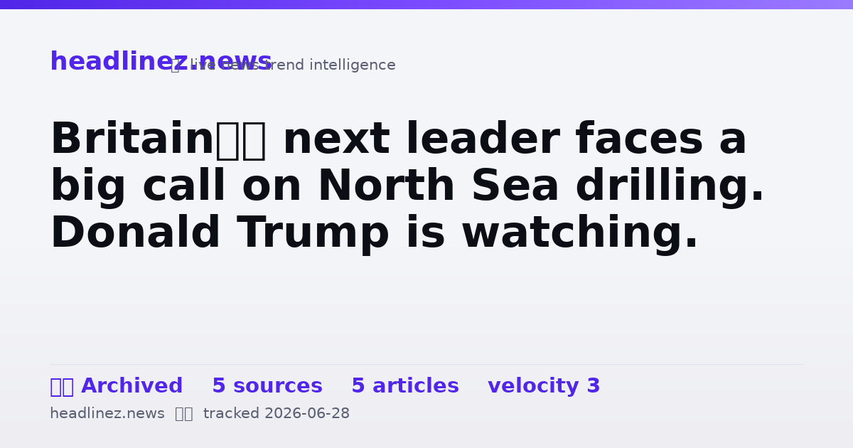 Visual summary for Britain’s next leader faces a big call on North Sea drilling. Donald Trump is watching.