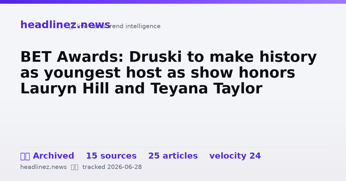 Visual summary for BET Awards: Druski to make history as youngest host as show honors Lauryn Hill and Teyana Taylor