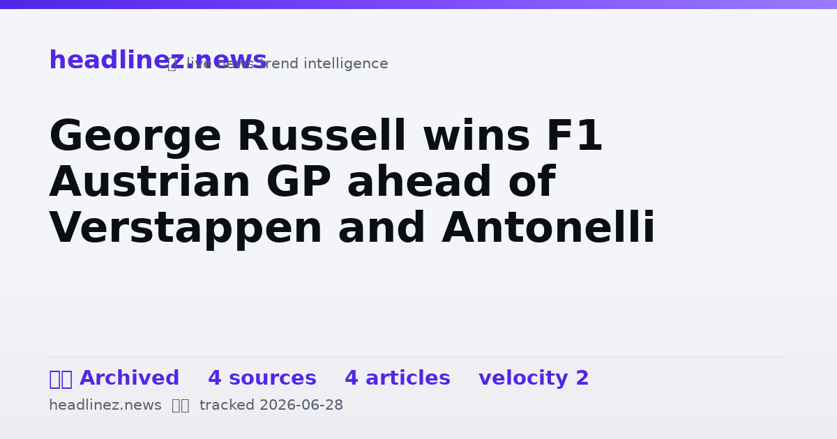 Visual summary for George Russell wins F1 Austrian GP ahead of Verstappen and Antonelli