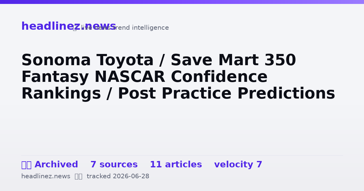 Visual summary for Sonoma Toyota / Save Mart 350 Fantasy NASCAR Confidence Rankings / Post Practice Predictions