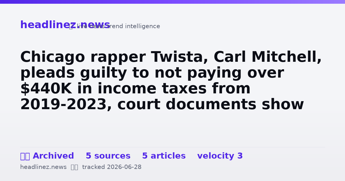 Visual summary for Chicago rapper Twista, Carl Mitchell, pleads guilty to not paying over $440K in income taxes from 2019-2023, court documents show