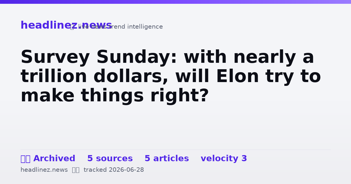 Visual summary for Survey Sunday: with nearly a trillion dollars, will Elon try to make things right?