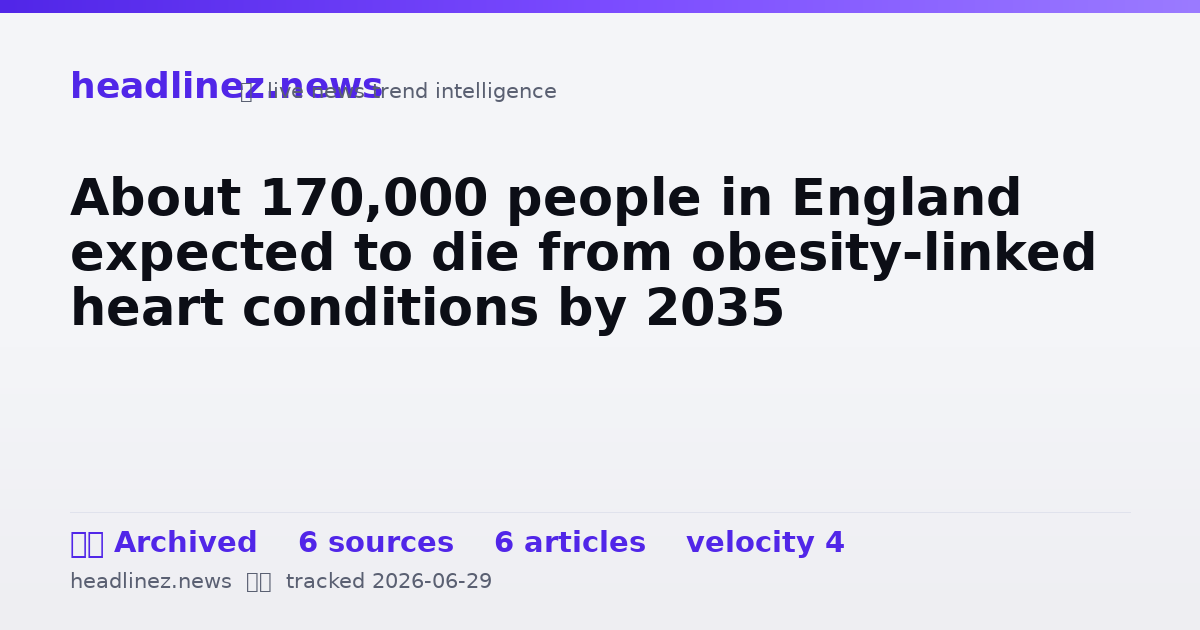 Visual summary for About 170,000 people in England expected to die from obesity-linked heart conditions by 2035