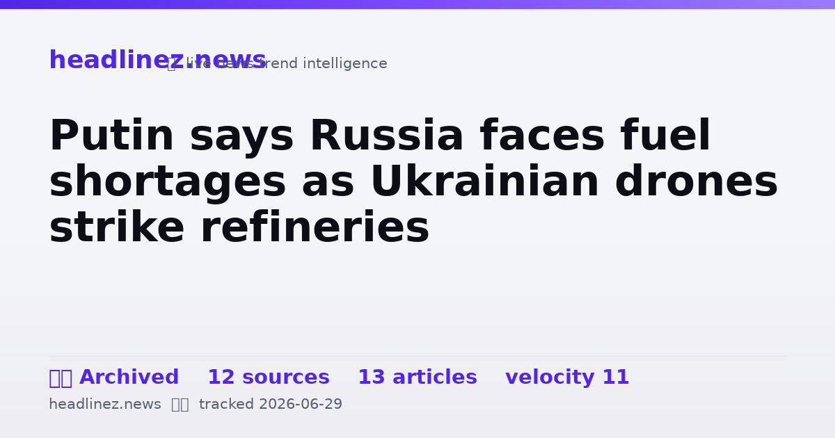 Visual summary for Putin says Russia faces fuel shortages as Ukrainian drones strike refineries