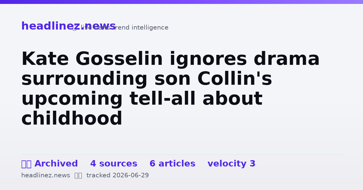 Visual summary for Kate Gosselin ignores drama surrounding son Collin's upcoming tell-all about childhood