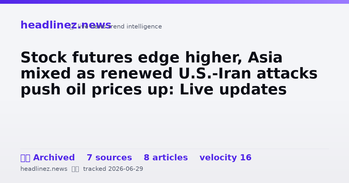 Visual summary for Stock futures edge higher, Asia mixed as renewed U.S.-Iran attacks push oil prices up: Live updates