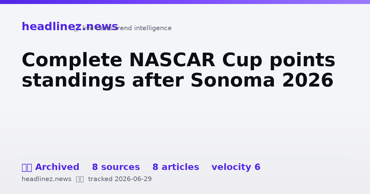 Visual summary for Complete NASCAR Cup points standings after Sonoma 2026