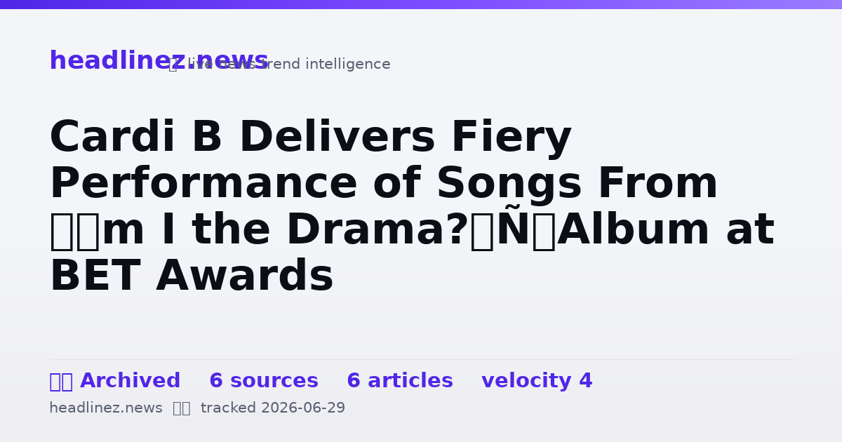 Visual summary for Cardi B Delivers Fiery Performance of Songs From ‘Am I the Drama?’ Album at BET Awards