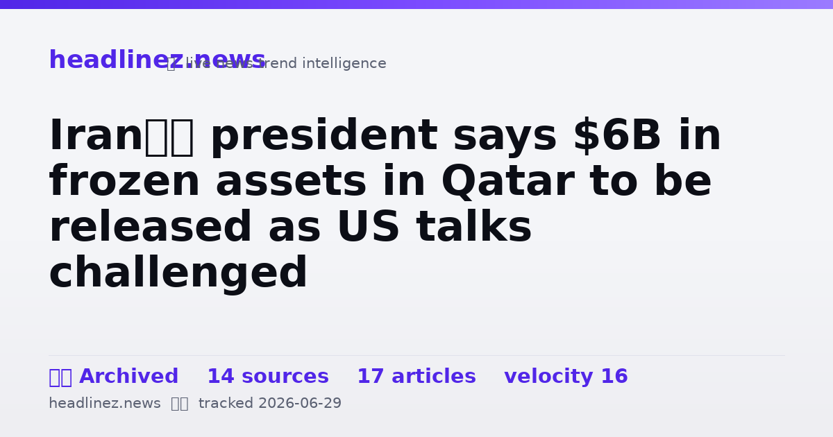 Visual summary for Iran’s president says $6B in frozen assets in Qatar to be released as US talks challenged