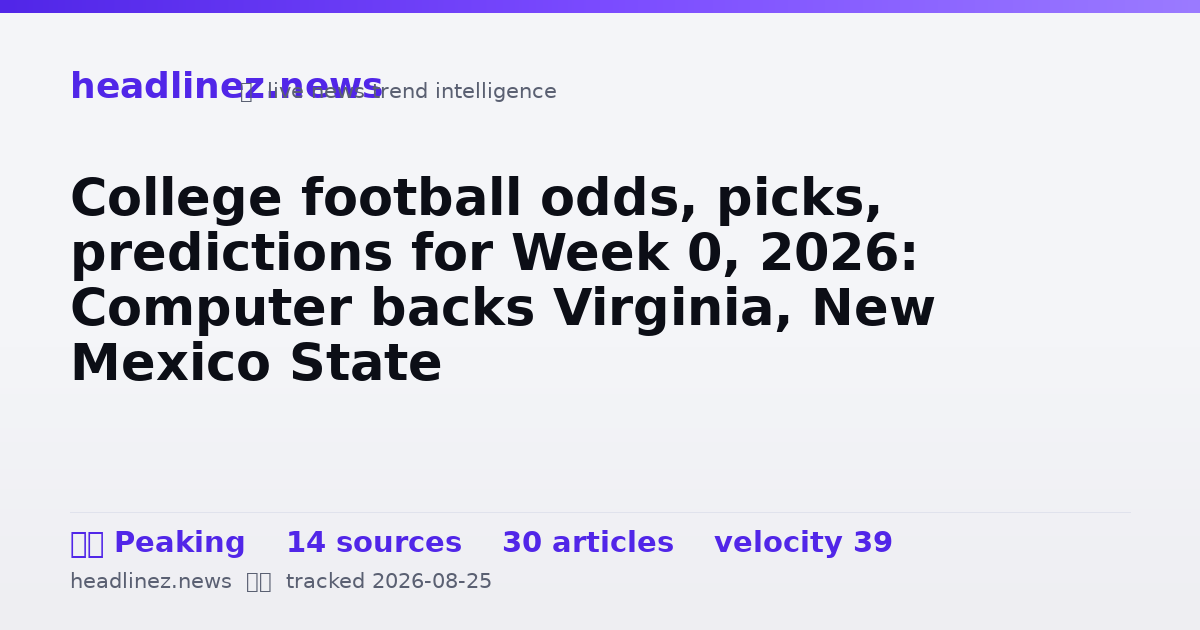 Visual summary for College football odds, picks, predictions for Week 0, 2026: Computer backs Virginia, New Mexico State