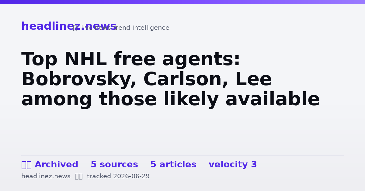 Visual summary for Top NHL free agents: Bobrovsky, Carlson, Lee among those likely available