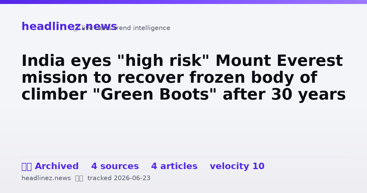 Visual summary for India eyes "high risk" Mount Everest mission to recover frozen body of climber "Green Boots" after 30 years