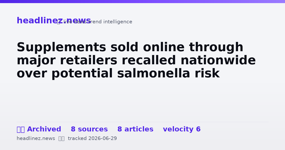 Visual summary for Supplements sold online through major retailers recalled nationwide over potential salmonella risk