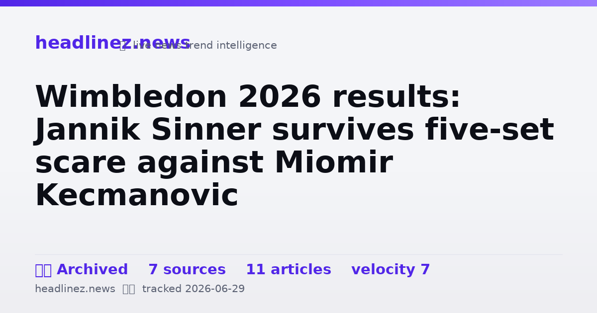 Visual summary for Wimbledon 2026 results: Jannik Sinner survives five-set scare against Miomir Kecmanovic