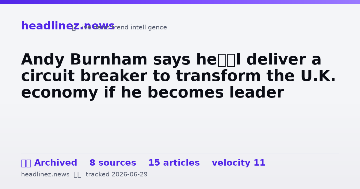 Visual summary for Andy Burnham says he’ll deliver a circuit breaker to transform the U.K. economy if he becomes leader