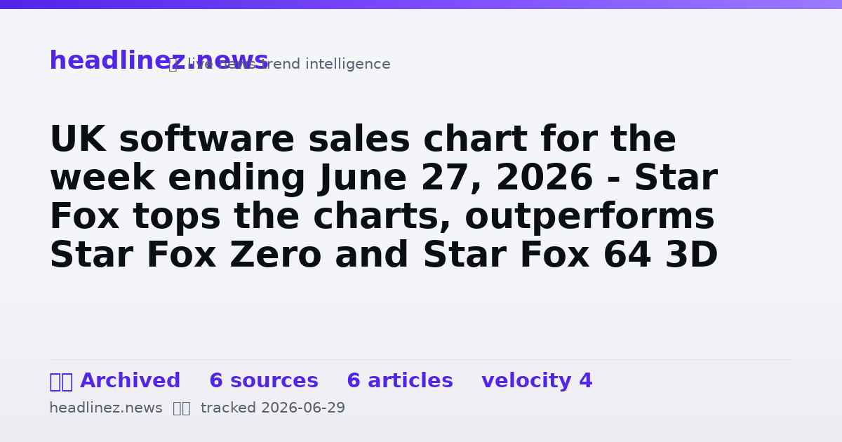 Visual summary for UK software sales chart for the week ending June 27, 2026 - Star Fox tops the charts, outperforms Star Fox Zero and Star Fox 64 3D