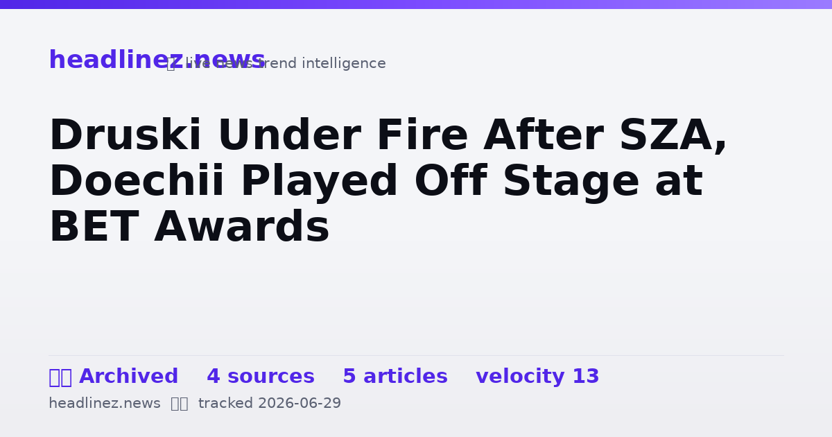 Visual summary for Druski Under Fire After SZA, Doechii Played Off Stage at BET Awards