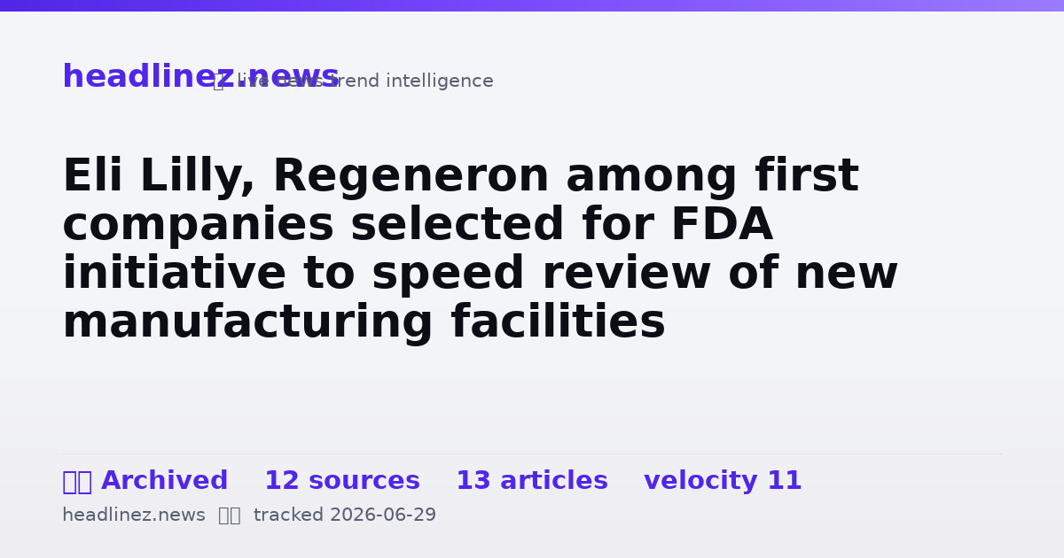Visual summary for Eli Lilly, Regeneron among first companies selected for FDA initiative to speed review of new manufacturing facilities