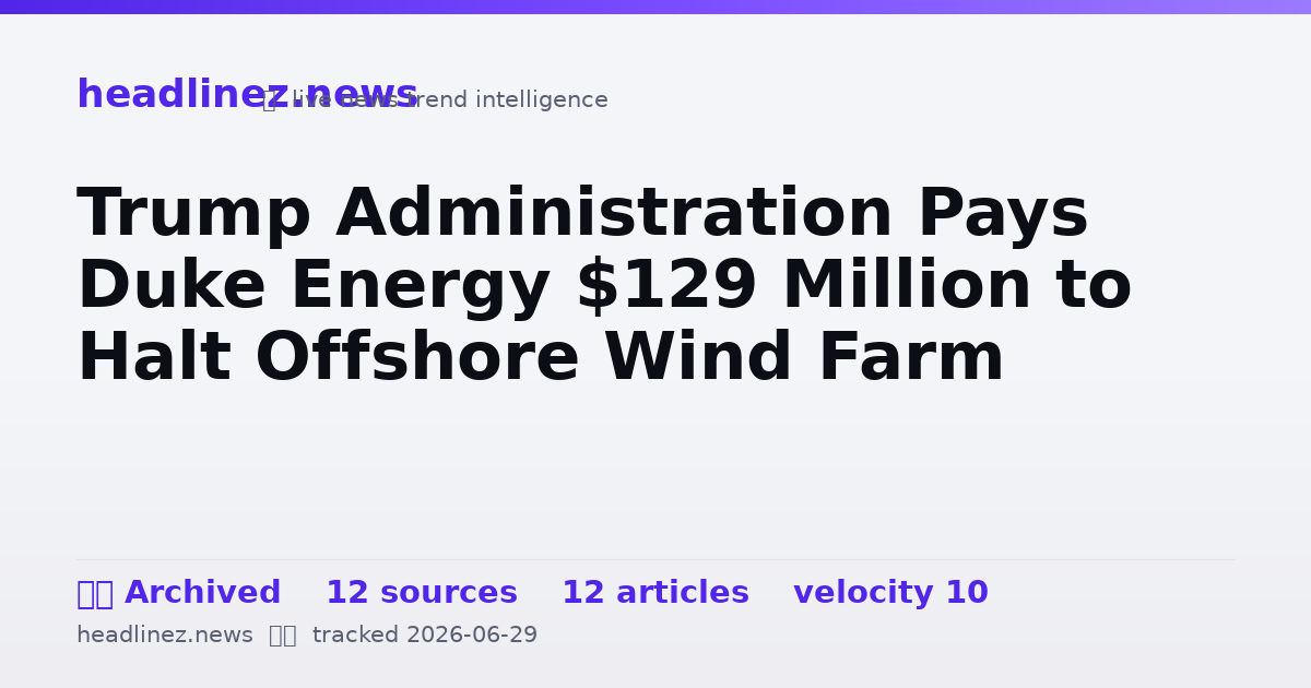 Visual summary for Trump Administration Pays Duke Energy $129 Million to Halt Offshore Wind Farm