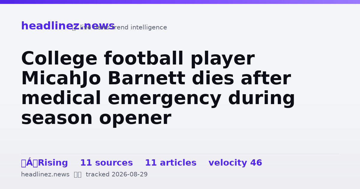 Visual summary for College football player MicahJo Barnett dies after medical emergency during season opener