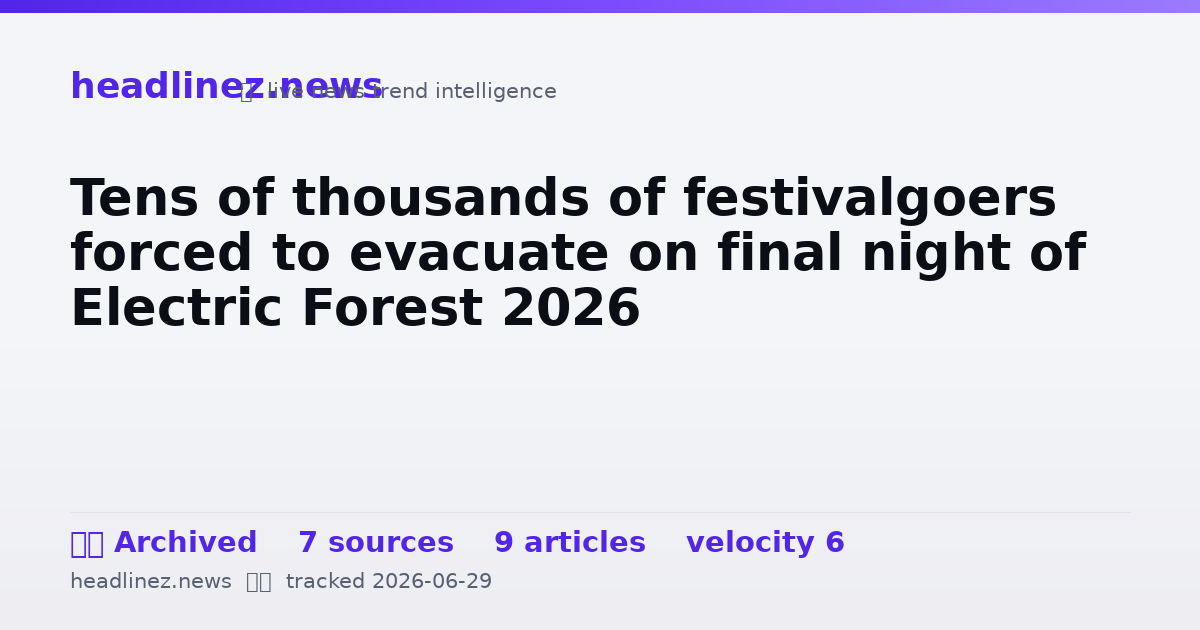 Visual summary for Tens of thousands of festivalgoers forced to evacuate on final night of Electric Forest 2026
