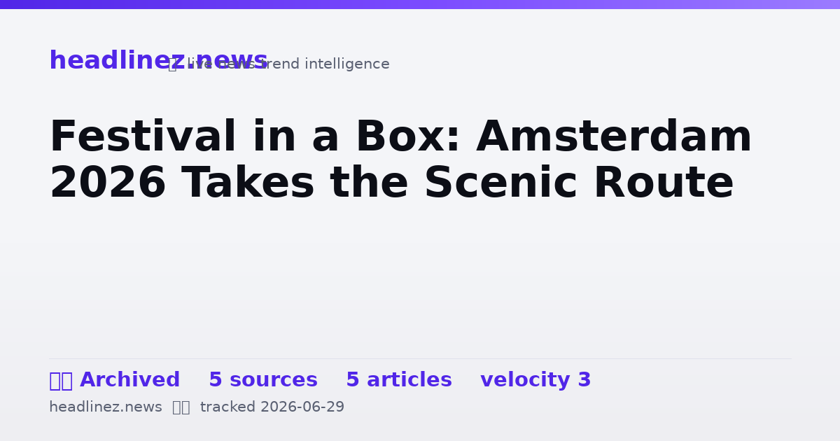 Visual summary for Festival in a Box: Amsterdam 2026 Takes the Scenic Route