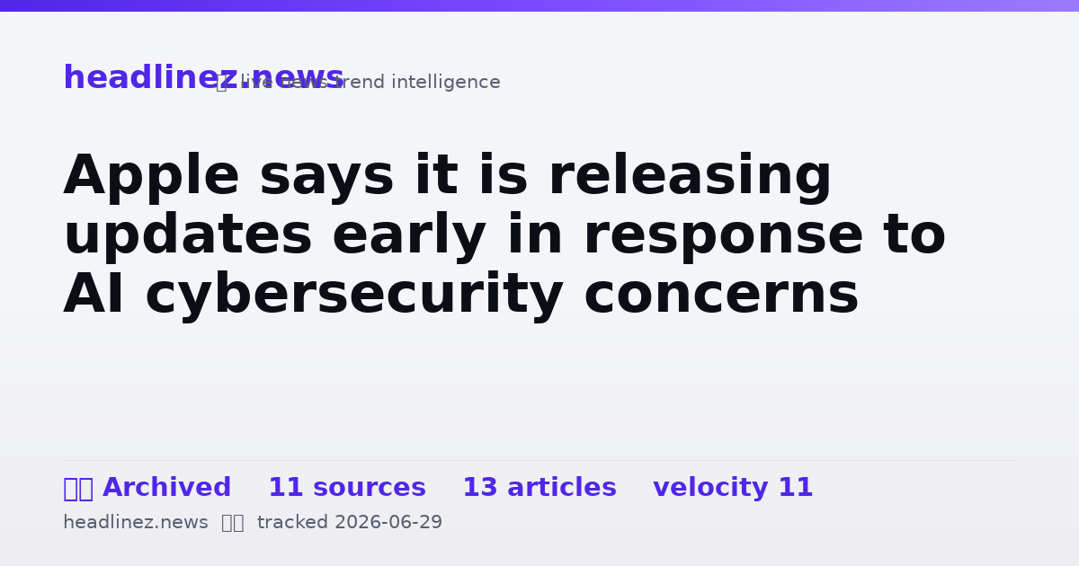 Visual summary for Apple says it is releasing updates early in response to AI cybersecurity concerns